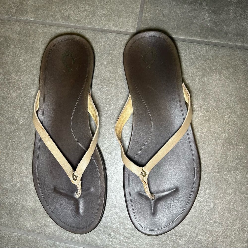 Olukai Ho’opio Leather Thong Slip On Sandals Women’s Shoe Size 10 - Picture 2 of 9